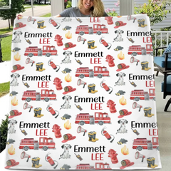 Fire Truck - Personalised Blanket With Name - A Gift For Family,Kids