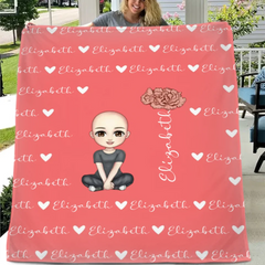 Cute Cartoon Character - Personalised Name Heart Birth Flower Soft Throw Blanket - A Gift For Birthday Person,Friend,Family