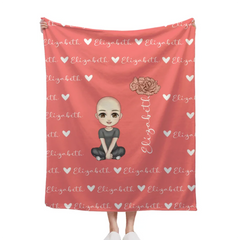 Cute Cartoon Character - Personalised Name Heart Birth Flower Soft Throw Blanket - A Gift For Birthday Person,Friend,Family