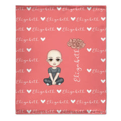 Cute Cartoon Character - Personalised Name Heart Birth Flower Soft Throw Blanket - A Gift For Birthday Person,Friend,Family