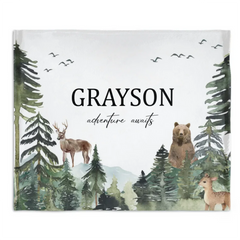 Adventure Awaits - Personalized Name Woodland Blanket - A Gift For Child