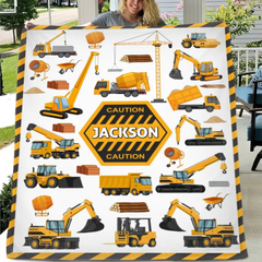 Customised Construction Excavator Style - Personalized Name Truck Patterns Blanket - A Gift for Child,Friend