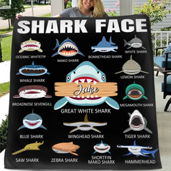 Many Types Of Shark Blanket - Name Custom Shark Face Motif Personalized Blanket - A Gift For Friend,Shark Lovers