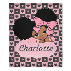 Custom Blankets for Black Girls - Personalised Name Cartoon Girl Pattern Blanket - A Gift For Child,Friend,Family