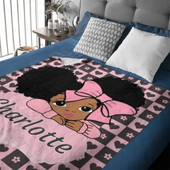 Custom Blankets for Black Girls - Personalised Name Cartoon Girl Pattern Blanket - A Gift For Child,Friend,Family