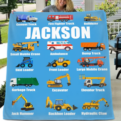 Customized Patterns For Construction Excavators - Personalized Name Soft Truck Pattern Blanket - A Gift For Child,Friend