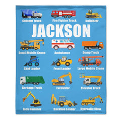 Customized Patterns For Construction Excavators - Personalized Name Soft Truck Pattern Blanket - A Gift For Child,Friend