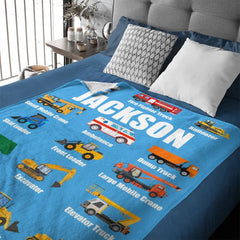 Customized Patterns For Construction Excavators - Personalized Name Soft Truck Pattern Blanket - A Gift For Child,Friend