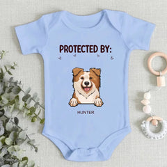 Baby Guarded by Pets Customized Clothing - Personalized Pet Breed Cartoon Patterns and Pet Names Baby Clothing - A Gift For Baby