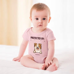 Baby Guarded by Pets Customized Clothing - Personalized Pet Breed Cartoon Patterns and Pet Names Baby Clothing - A Gift For Baby