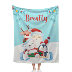 Santa and Elk Christmas Holiday Vibes Custom Blanket - Pretty Snow Scene Christmas Blanket with Personalized Name - Christmas Gift For Friend,Child,Baby