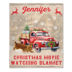 Christmas Customized Movie Watching Blanket - Christmas Vibes Red Moose,Truck and Snowflake Personalized Name Blanket - Christmas Gift For Family,Friend