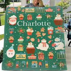 Customized Blanket with Christmas Theme Pattern - Personalized Name Christmas Green Soft Flannel Blanket - Christmas Gift For Family,Child