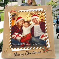 Christmas Cozy Family Photo Custom Blanket - Personalized Photo and Name Merry Christmas Themed Soft Flannel Blanket - Christmas Gift For Family