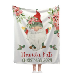 Christmas Gnomes and Flowers Custom Blanket - Merry Christmas Personalized Name Warm Blanket - Christmas Gift For Child,Friend