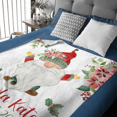 Christmas Gnomes and Flowers Custom Blanket - Merry Christmas Personalized Name Warm Blanket - Christmas Gift For Child,Friend