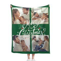 Customized Blanket for Family Photos - Christmas Home Decor Personalized 4 Photos Soft Blanket - Christmas Gift For Family