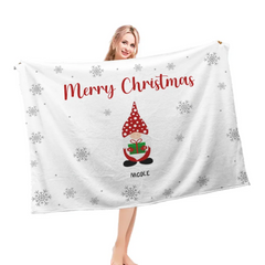 Christmas Gnomes Customizable Multiplayer Blanket - Personalized Gnome and Name Snowflake Pattern Winter Christmas Warmth Blanket - Christmas Gift For Family,Friend