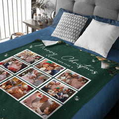 Customizable Christmas Home Blanket with 9 Photos - Christmas Themed Personalized Family Photo Soft Flannel Blanket - Christmas Gift For Family,Party