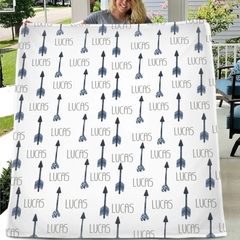 Personalized Name Custom Blue Arrow Baby Boy Blanket, Gift for Kids