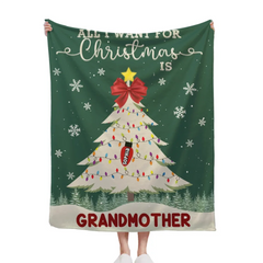 Customized Blanket For Christmas - Personalized Text And Grandchildren's Names Christmas Tree Warm and Soft Flannel Blanket - Christmas Gifts For Grandma