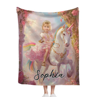 Customized Unicorn Princess Blanket - Personalized Name and Photo Soft Flannel Blanket - A Gift For Daughters, Girls - Joliny
