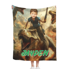 Custom Dinosaur Blankets Personalized Boy Riding Dinosaur Blanket