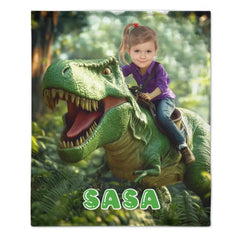 Custom Dinosaur Blankets - Personalized Photo Of A Character Riding A Dinosaur Blanket - A Gift For Child