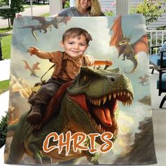 Custom Dinosaur Blankets Personalized Boy Riding Dinosaur Blanket