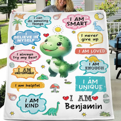 Personalized Name Custom Cartoon Dinosaur Blanket - Gift for Grandchildren