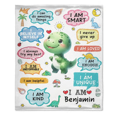 Personalized Name Custom Cartoon Dinosaur Blanket - Gift for Grandchildren