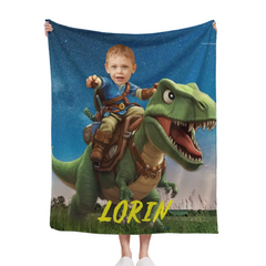 Custom Dinosaur Blankets Personalized Boy Riding Dinosaur Blanket