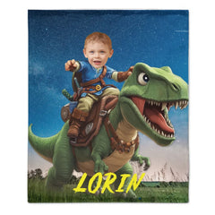 Custom Dinosaur Blankets Personalized Boy Riding Dinosaur Blanket