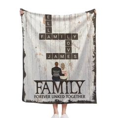 Customized Family Blankets - Soft Blanket With Personalized Family Figures And Scrabble Words - A Gift For Family