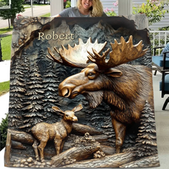 Hunting Theme Custom Blanket - Artistic Engraved Effect Blanket With Personalized Name - A Gift For Friend