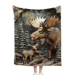 Hunting Theme Custom Blanket - Artistic Engraved Effect Blanket With Personalized Name - A Gift For Friend