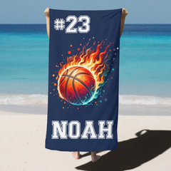 Sportsmanship Customized Ball Sports Bath Towel - Personalized Name And Number Multiple Balls Memorial Beach Towel - A Gift For Sports Lovers