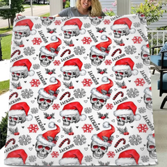 Customized Christmas Blankets - Personalized Name Skull Flannel Blanket with Christmas - A Gift For Yourself,Family,Friend,Colleagues