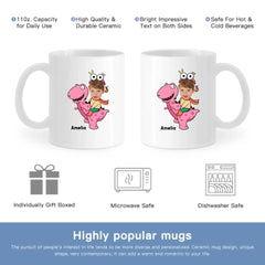 Customized Cute Dinosaur Mug - Two Color Small Dinosaur Personalized Name And Photo Mugs - A Gift For Cute Little Kids,Dinosaur Lovers