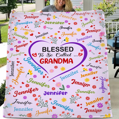 Customized Small Flower And Heart Pattern Blanket - Personalized Nickname And Name Flannel Blanket - Loving Gifts For Family Members,BFF