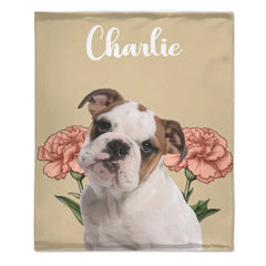 Customized Pet Portrait Blanket - Personalized Pet Name, Photo and Birthday Flower Flannel Blanket - Warm Gift For Pet Owners,pet Lovers