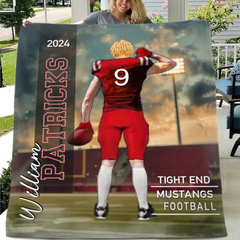 Customized Football Themed Blankets - Personalized Football Commemorative Blanket With Athlete Cartoon Image,Name,Number and Year - A Gift For Footballers,Football Lovers,Sports Enthusiast