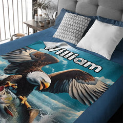 Customized Eagle Themed Blanket - Personalized Name Eagle Catching Fish Blanket - A Gift For Bird Lover,Eagle Lover,Friend,Colleagues