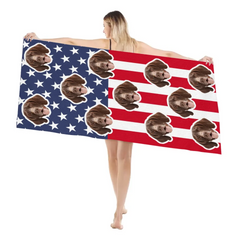 Customized Dog Photo Bath Towel with American Flag Background - Gift for Dog Lovers