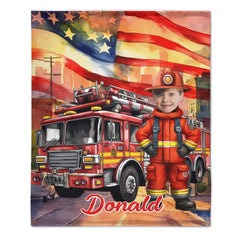 Personalized Independence Day Firefighter Custom Blanket - Gift for Kids