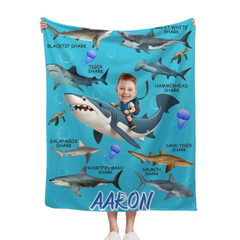 Personalized Custom Blanket - Boys Riding Shark Blanket - Gifts for Kids