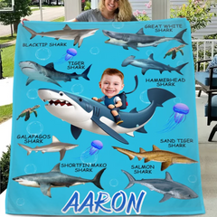 Personalized Custom Blanket - Boys Riding Shark Blanket - Gifts for Kids