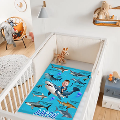 Personalized Custom Blanket - Boys Riding Shark Blanket - Gifts for Kids