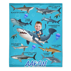 Personalized Custom Blanket - Boys Riding Shark Blanket - Gifts for Kids