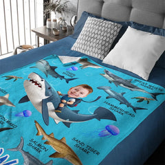 Personalized Custom Blanket - Boys Riding Shark Blanket - Gifts for Kids